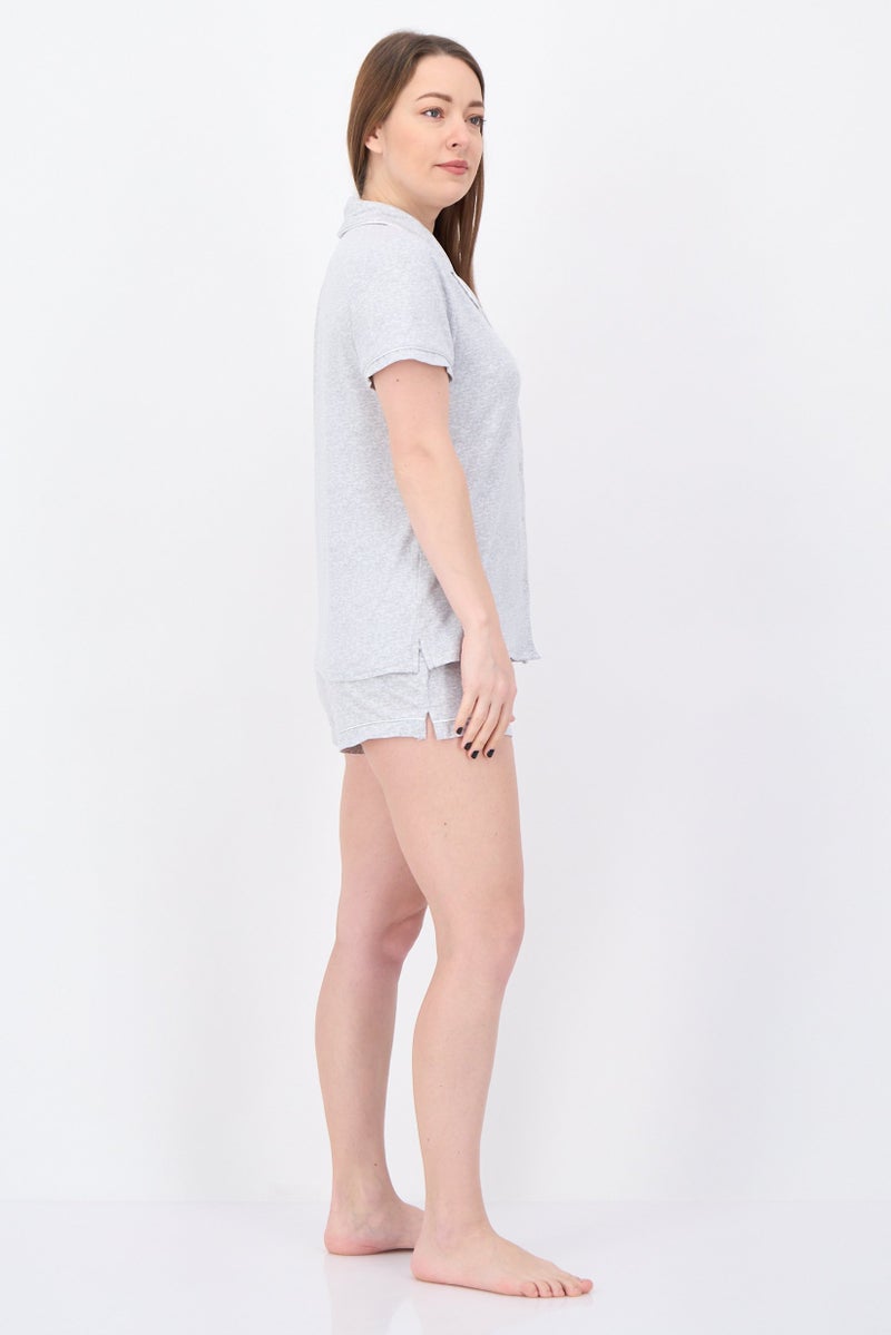 NINE WEST Women 2 Pieces Heather Top And Shorts Pajama Set, Light Grey - Image 3